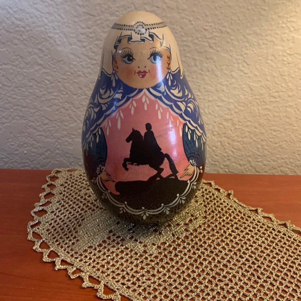 Matryoshka Rolly Polly Tumbler Bell Doll Vtg